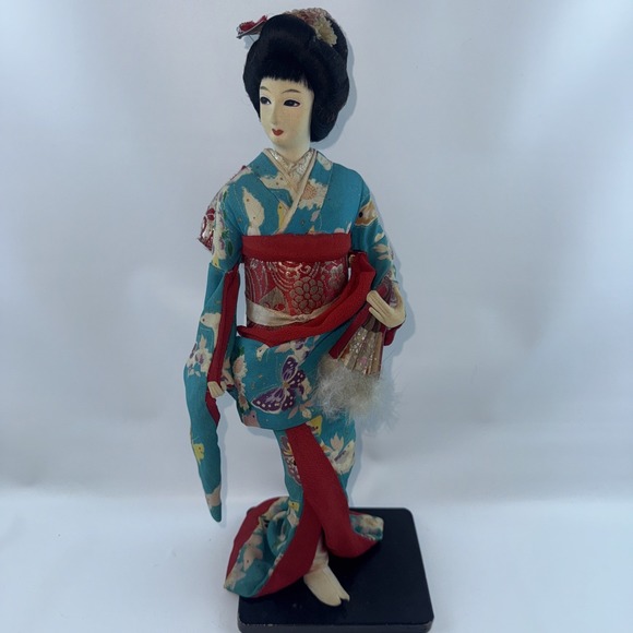 Other - Japanese GEISHA Real Life Doll Red Fan Butterfly Kimono Antique Vintage Clothes